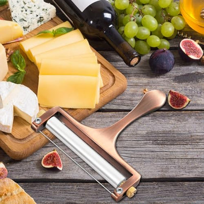 TOPULORS Wire Cheese Slicer Handheld Cutter with 1 Extra Wire, Copper Red | Stainless Steel Cheese Cutter Wire for Mozzarella, Cheddar, Gruyere, Adjustable Thickness Cheese Shaver for Block Cheese - color: Copper red - Wire cheese slicer