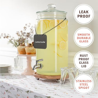 2 Gallon Glass Drink Dispenser with Spout for Parties - Tall Airtight Mason Style Beverage Serveware Stand with Metal Spigot for Kombucha, Water, Juice, Punch, Cocktails, Ice Tea & Sun Tea - size: 2 Gallon