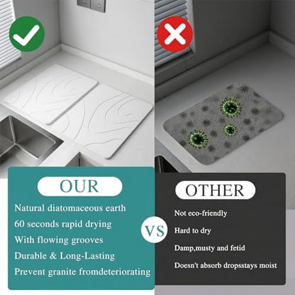 2 Pack Stone Drying Mat for Kitchen Counter,(White, 16''x12'') | Quick Dish Drying Stone Mat Kitchen,Stone Dish Drying Mat,Quick-Dry Absorbent Bath & Countertop Stone Dishes Mats - color: White