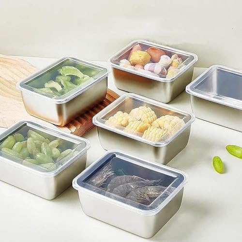 6Pcs Large Stainless Steel Food Containers with Lids,Leakproof Meal Prep Containers,Airtight Kimchi Containers Reusable,Stackable/Oven/Dishwasher/Freezer Safe