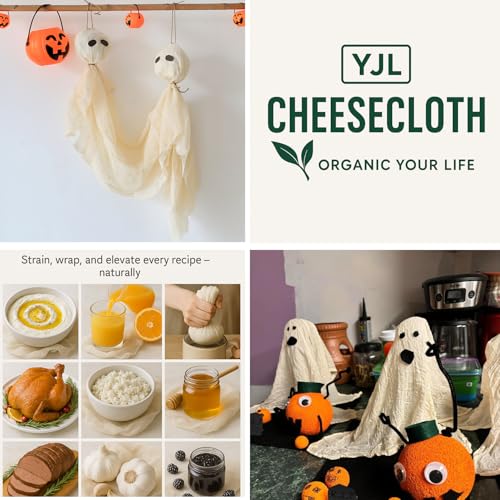 Organic Cheese cloths for Straining Grade 100 Denser Hemmed 20x20Inch 6 PCS | 100% Unbleached Cotton Extra Fine Mesh, Four Stitched Edges No Fraying No Lint, Thicker Yarn Reusable One Layer Cheesecloth