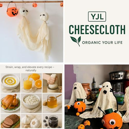 Organic Cheese cloths for Straining Grade 100 Denser Hemmed 20x20Inch 6 PCS | 100% Unbleached Cotton Extra Fine Mesh, Four Stitched Edges No Fraying No Lint, Thicker Yarn Reusable One Layer Cheesecloth