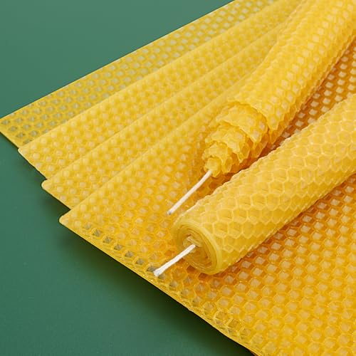 Beeswax Sheets for Candle Making, 30Pcs DIY Beeswax Candles Rolling Kit for Kids & Adults, Natural Honeycomb Sheets (8 x 8 Inch) with Cotton Wick, Bee Ornaments, Lace Ribbon and Hemp Rope