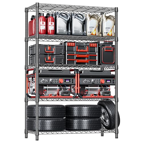 IZEUK 5-Tier Heavy Duty Metal Storage Shelving Unit (Black, 17.7" D x 47.2" W x 72.3" H, 1750 lbs Capacity), Adjustable Steel Wire Rack Shelf Organizer for Garage, Kitchen, Basement, Laundry, Office - color: Black, size: 5 Tier, 17.7" D x 47.2" W x 72.3"