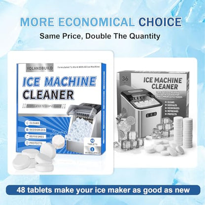Ice Machine Cleaner Maker Descaler - 48 clean Tablets Compatible with Frigidaire, Opal, GE Profile, Kitchenaid, Nickel Safe Scale Remover for Countertop, Nugget Ice Makers-Odor-Free, Crystal Clear Ice