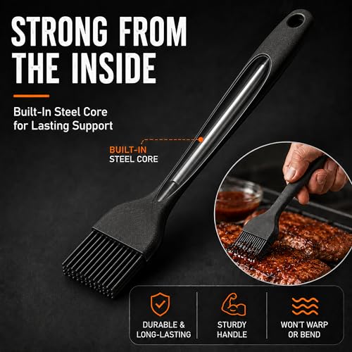 Silicone Basting Pastry Brush for Baking Cooking Bbq Grill Spread Oil Butter Sauce 2 Pack - color: Black
