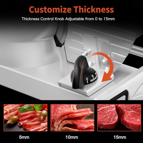 Meat Slicer, 200W Meat Slicer Machine for Home, DC Motor Quiet Deli Slicer with 2 Removable 7.5'' Stainless Steel Blades, Adjustable Dial for 0-15mm, Electric Food Slicer for Meat, Cheese, Bread
