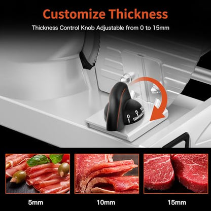 Meat Slicer, 200W Meat Slicer Machine for Home, DC Motor Quiet Deli Slicer with 2 Removable 7.5'' Stainless Steel Blades, Adjustable Dial for 0-15mm, Electric Food Slicer for Meat, Cheese, Bread