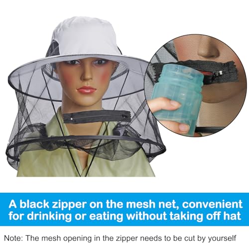 Sucrain Mosquito Head Net Hat Sun Hat Garden Bug Hat with Hidden Net Mesh for Outdoor Gardening Beekeeping - color: White
