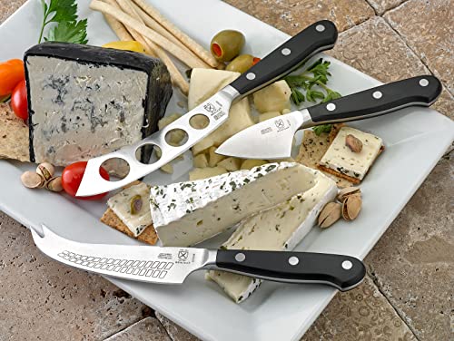 Mercer Culinary Renaissance Cheese Knife Set - color: Black Handle, size: 3-Piece Cheese Knife Set