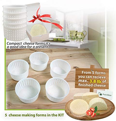 PetriStor 5 pcs Soft Cheese Mold for Cheese Making 0.7QT - Small Cheese Molds - Homemade Cheese Making Supplies - Cream Cheese Form Mold - Molde Para Queso Fresco Casero