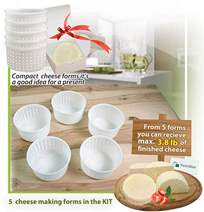 PetriStor 5 pcs Soft Cheese Mold for Cheese Making 0.7QT - Small Cheese Molds - Homemade Cheese Making Supplies - Cream Cheese Form Mold - Molde Para Queso Fresco Casero