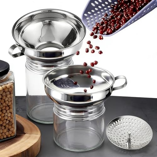 Canning Funnel with Strainer for Wide and Regular Mason Jars - Wide-Mouth Funnels for Kitchen Use - Canning Supplies Kit - Stainless Steel - 3 Pack (Small and Large)