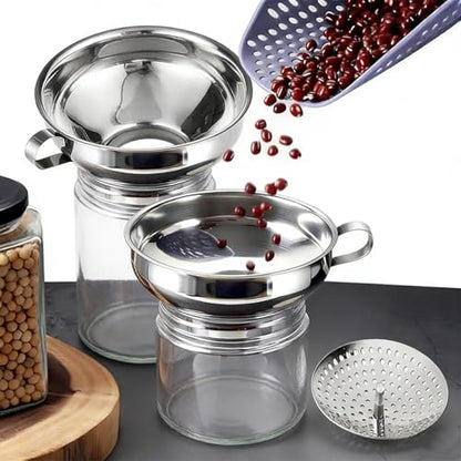 Canning Funnel with Strainer for Wide and Regular Mason Jars - Wide-Mouth Funnels for Kitchen Use - Canning Supplies Kit - Stainless Steel - 3 Pack (Small and Large)