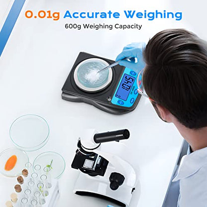 Bonvoisin Digital Lab Scale 600g x 0.01g Precision Electronic Scale LCD Display Analytical Balance Jewelry Scale Scientific Scale 0.01g Accuracy - color: Black