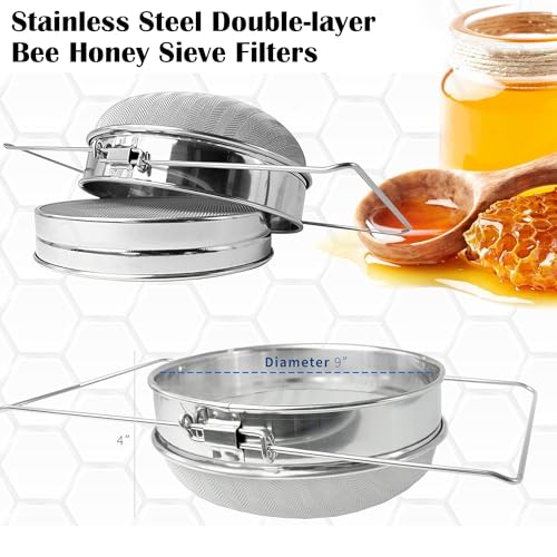 Double Layer Sieve Stainless Steel Honey Strainer | Honey Strainer for 5 Gallon Bucket Beekeeping Equipment Mesh Filter for Beekeepers Honey Extraction