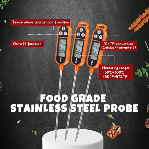 Copkim Instant Read Meat Thermometer with Long Probe 9.65 Inch Kitchen Cooking Food Candy Waterproof Digital Thermometer for BBQ Water Milk Yogurt Liquid(Orange,6 Pcs) - color: Orange