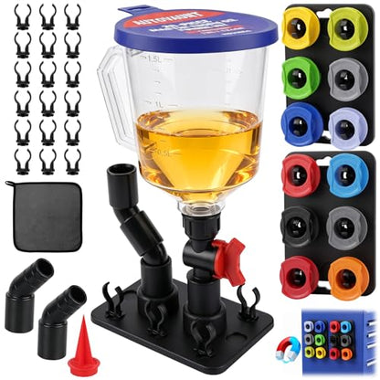 20-Piece Oil Funnel Kit, Engine Oil Funnel Kit 1.59QT/1.5L, Spill-Proof Oil Change Kit with 12 Adapters, Shut-Off Valve, Elbow Fitting, Magnetic Storage System, No Spill Funnel for Automotive
