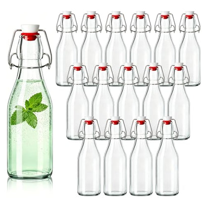 KEYWING 16 Pack 8.5oz Swing Top Glass Bottles with Airtight Lids, Flip Top Glass Bottles for Vanilla Extract, Limoncello, Syrup, Kombucha, Oil, Vinegar and Home Brewing - size: 8.5oz 16 pack