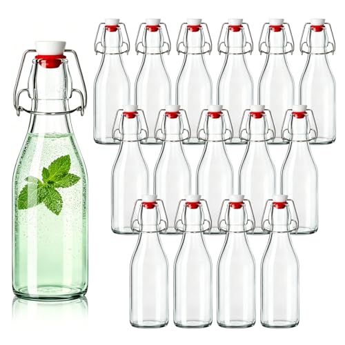 KEYWING 16 Pack 8.5oz Swing Top Glass Bottles with Airtight Lids, Flip Top Glass Bottles for Vanilla Extract, Limoncello, Syrup, Kombucha, Oil, Vinegar and Home Brewing - size: 8.5oz 16 pack