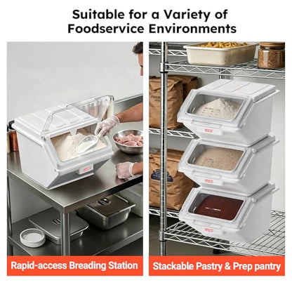2.6 Gallon / 42 Cup Commercial Shelf Ingredient Bin with Scoop, Stackable Food Storage Container with Clear Flip Lid, Built-in FIFO Label and One-Hand Access for Flour Sugar Rice
