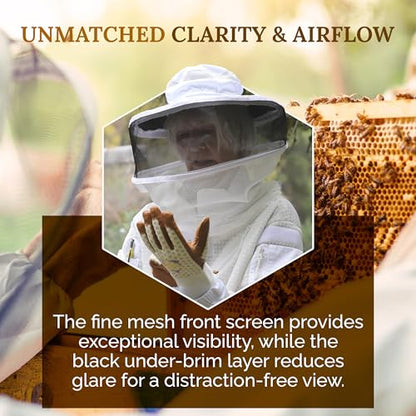 Bee Keeper Hat with Round Hood, Ventilated Beekeeping Veil, Bee Protective Gear for Men & Women, Comfortable Mesh for Beekeeping, Beekeeping Supplies - S/M/L - size: S/M/L