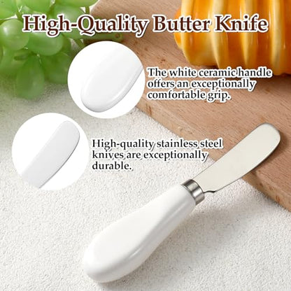 Thinp 2 Pcs Cheese Spreader, Butter Spreader Knives Stainless Steel Cheese Spreaders Knives with Porcelain Handles Multipurpose Sandwich Spreaders for Spreading Jam, Pastry (White & Silver)