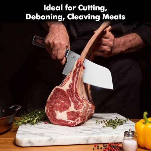 imarku 7 Inch Meat Cleaver Knife,Japanese SUS440A High Carbon Stainless Steel Butcher Knife with Ergonomic Handle,Ultra Sharp Vegetable Kitchen Knife for Home - color: Coffee Brown