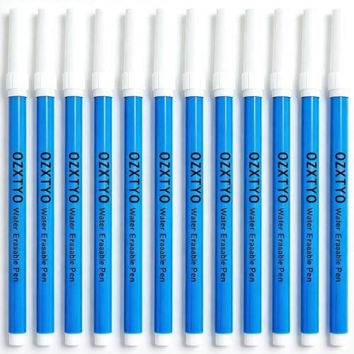 Washable Fabric Markers for Sewing,12 Pack,Blue,Erasable Sewing Markers for Fabric,Water Soluble Embroidery Pen,Fabric Marking Pen,Fabric Marking Pens for Quilting,Sewing Supplies and Accessories - color: 12 Pack