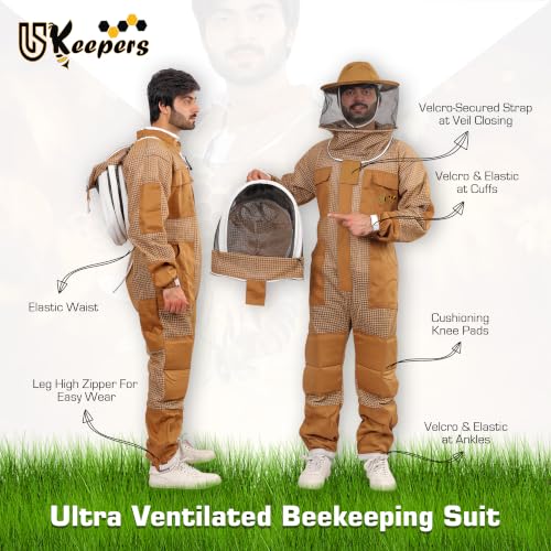 3-Layer Ultra Ventilated Sting Proof Bee Suit for Men & Women – Premium Beekeeping Suit with Bee Gloves & Two Detachable Beekeeping Veils (Brown 4XL) - color: Brown, size: 4X-Large