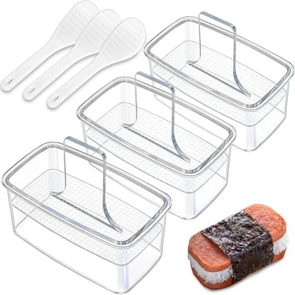 3PCS Clear Musubi Press Mold, Non-Stick Musubi Maker, BPA-Free Onigiri Mold Sushi Press for Hawaiian Musubi Home DIY (with 3 Rice Ladles) - color: 3 Pcs Transparent