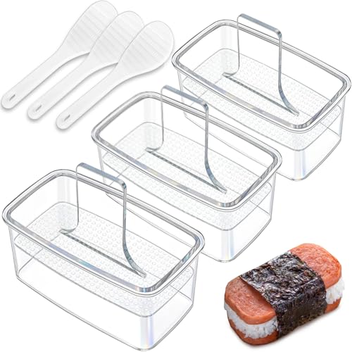 3PCS Clear Musubi Press Mold, Non-Stick Musubi Maker, BPA-Free Onigiri Mold Sushi Press for Hawaiian Musubi Home DIY (with 3 Rice Ladles) - color: 3 Pcs Transparent