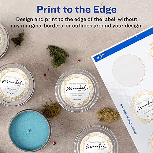 Avery Printable Round Labels with Sure Feed, 2.5" Diameter, Glossy White, 90 Customizable Labels (22830) - color: Glossy White, size: 2.5", style: 90 labels