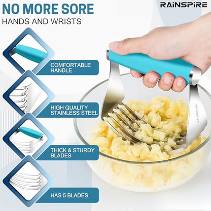Rainspire XL Pastry Cutter For Baking, Heavy Duty Pastry Blender Stainless Steel, Thick Sharp Blades Dough Blender, Dough Cutter Butter Cutter Pastry for Easy Mixing, Dishwasher Safe, Blue - color: Blue
