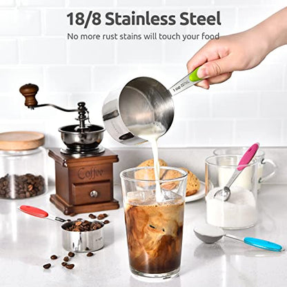 U-Taste 12 Piece Measuring Cups and Spoons Set in 18/8 Stainless Steel : 7 Measuring Cups & 5 Measuring Spoons - color: Multicolors