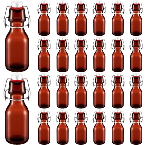 Tessco 24 Pcs Mini Swing Top Glass Bottles with Stoppers Small Flip Top Bottles with Airtight Lids for Crafts Decoration Wedding Themed Party Favors(3.3 oz,Amber) - color: Amber, size: 3.3 Ounces