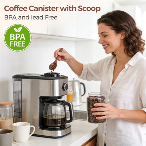 ComSaf of 2(0.8Qt) Glass Coffee Canister, Airtight Coffee Container with Spoon for Coffee Lovers to Store Whole Beans or Grounds, Coffee Jar Organize Coffee Bar & Office Tabletop - size: 0.8Qt*2