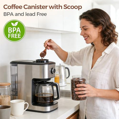 ComSaf of 2(0.8Qt) Glass Coffee Canister, Airtight Coffee Container with Spoon for Coffee Lovers to Store Whole Beans or Grounds, Coffee Jar Organize Coffee Bar & Office Tabletop - size: 0.8Qt*2