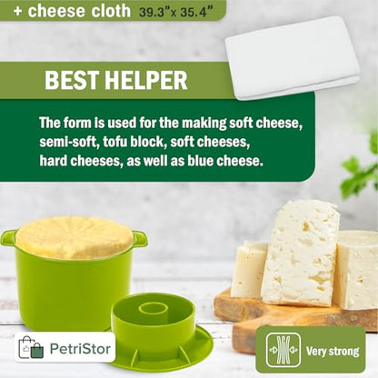 Cheese Mold for Cheese Making Cheese with Follower 1/2 gal Green - Cheesemaking Supplies - Cheese Form Mold - Cheese Making Basket - Molde Para Queso Casero - Cheese Press Mold - Maker Mold Cheese