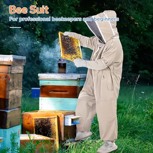 Beekeeping Suit, Full Body, Polycotton with Veil & Gloves - size: L for 5'3"-5'7"