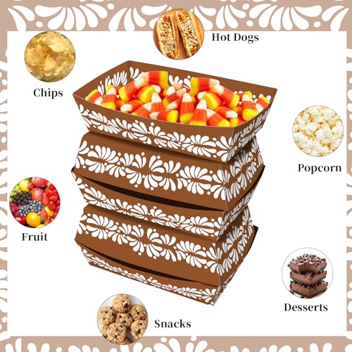 No Folding Required 50 Pack 2Lb Cielito Lindo Party Decoration Mexican Snack Trays Platos De Barro Mexicanos Terracotta Clay Pottery Disposable Trays Nacho Popcorn Food Container for Mexican Party