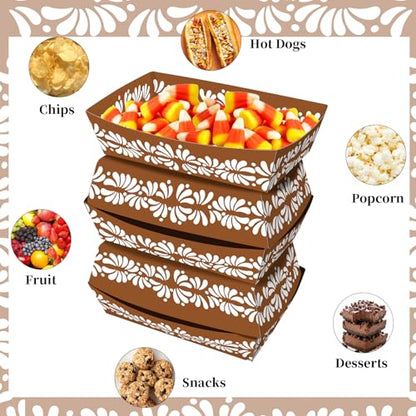 No Folding Required 50 Pack 2Lb Cielito Lindo Party Decoration Mexican Snack Trays Platos De Barro Mexicanos Terracotta Clay Pottery Disposable Trays Nacho Popcorn Food Container for Mexican Party