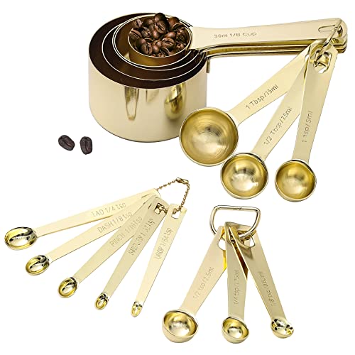 Gold Measuring Cups & Spoons Set of 16, Heavy Duty Stainless Steel Measuring Cups Measuring Spoons for Measuring Dry Liquid Ingredients for Baking Cooking, Gold Kitchen Accessories Gift - color: C - Gold, size: 16pcs