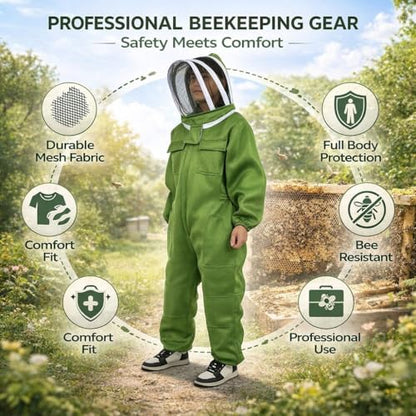 Beekeeping Suit Professional Full Body Breathable Mesh Cloth XL with Round Veil Hat - Sting Proof, Ventilated Design, Ideal for Bee Protection and Honey Harvesting