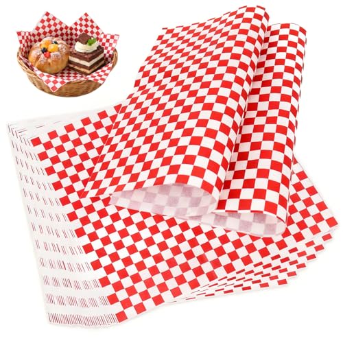 1000 Pcs Deli Paper Sheets 12x12", Premium Food Basket Liners, Grease Resistant Wax Paper Sheets for Food, Classic Checkered Sandwich Wrapping Paper for Party, Festival and Outdoors - color: Red