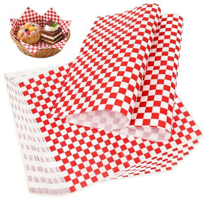 1000 Pcs Deli Paper Sheets 12x12", Premium Food Basket Liners, Grease Resistant Wax Paper Sheets for Food, Classic Checkered Sandwich Wrapping Paper for Party, Festival and Outdoors - color: Red