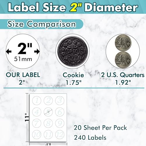 Koala Round Labels 2 Inch, Matte Waterproof Printable Circle Stickers for Inkjet and Laser Printer, 240 Circle Labels for Brand Logo, Bottle, Jar