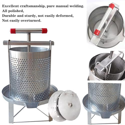 Honey Press Extractor Wax Machine Stainless Steel Honey Press Beeswax Machine Manual Large Bee Honey Presser Fruit Wine Press For Honey Wine Juice Vegetables Olive Oil Making