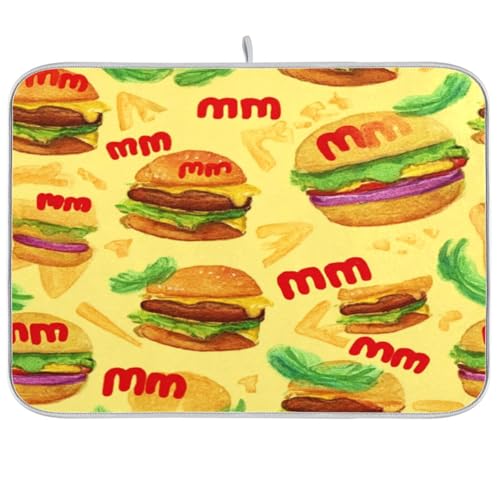 Kcldeci Colorful Cheeseburgers Dish Drying Mat Kitchen Counter Mat Draining Mat Kitchen Accessories Dish Rack Pad for Dishes, Utensils, Countertops, Sinks 18x24in - size: 18x24in