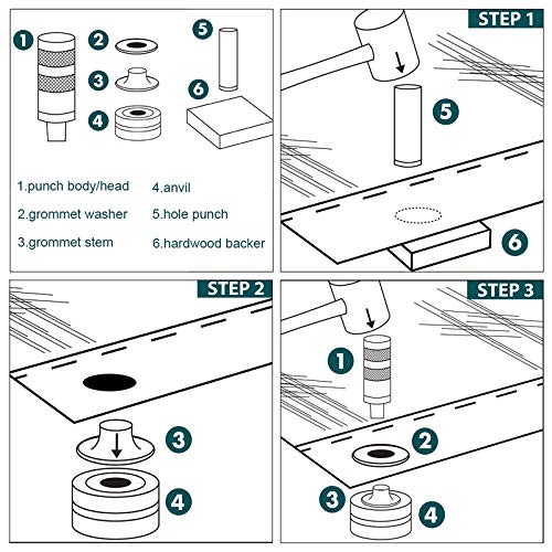 Grommet Kit, NEU MASTER 3/8" and 1/2" Solid Brass Grommets with Eyelets Setting Tool and Storage Box, NH1003K